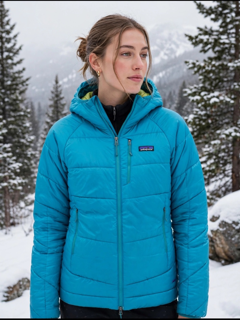 Patagonia Hyper Puff Hoody or Parka in a bright blue colorway
